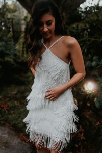 A high necked, beaded tassel party/reception dress made out of the most beautiful sparkly tassel fringing